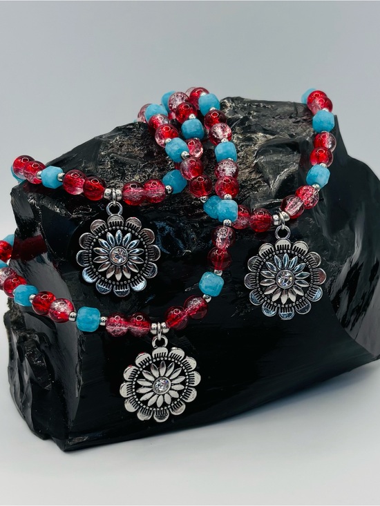 Jewelry - *Anklet* Southwestern Charm & Red Crackle Jade Stretchy Ankle Bracelet